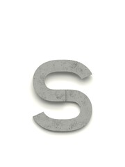 Small letter s made of several separate cement pieces lying on top of each other with 3D effect and shadows on white background, 3d rendering