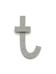 Small letter t made of several separate cement pieces lying on top of each other with 3D effect and shadows on white background, 3d rendering
