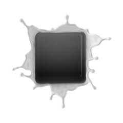 3d render, milk splash in the shape of a box illustration isolated on blue background. White paint splashing. Liquid cubic clip art