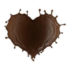 3d render, chocolate splash heart shape collection, cacao drink or coffee, splashing cooking ingredient. Abstract brown liquid clip art set isolated on white background