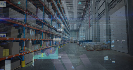 Image of financial data processing over warehouse