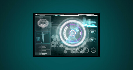 Image of scopes scanning and medical data processing over digital screen
