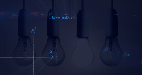 Image of light bulbs with scientific formulae and data processing