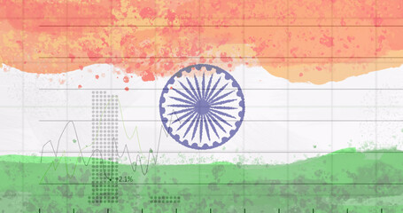 Fototapeta na wymiar Composition of covid 19 statistics over indian flag