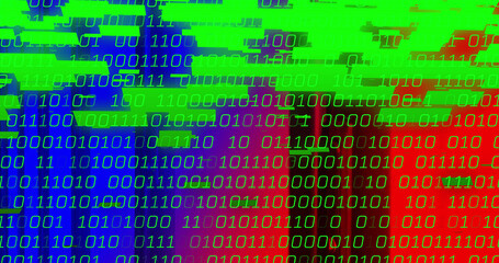 Image of digital data processing over colourful background