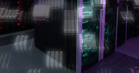 Image of digital data processing over server room