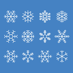 Snowflakes of various shapes. Vector illustration.