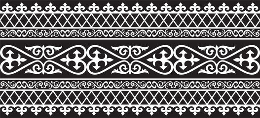 Vector monochrome seamless Kazakh national ornament. Ethnic pattern of the nomadic peoples of the great steppe, the Turks. Border, frame Mongols, Kyrgyz, Buryats, Kalmyks.