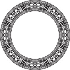 Vector round monochrome seamless Belarusian national ornament. Ethnic endless circle black border, Slavic peoples frame.