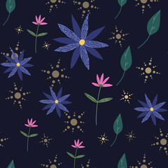 Wild flowers pattern. Seamless abstract leaves pattern. Cute summer wallpaper