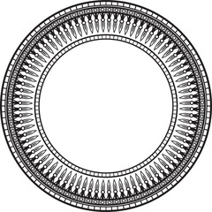 Vector monochrome round ornament of ancient Egypt. Circle Border, frame in pyramids..