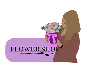 logo with beautiful woman with flowers beauty studio and template for cosmetic brand, flower shop