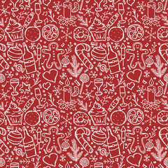 Seamless christmas pattern. New year background. Doodle illustration with christmas and new year icons