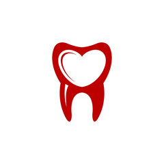 Dental love logo. Dental vector with tooth and love image. Dental care symbol.