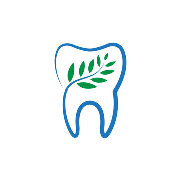 Dental leaf logo. Dental logo with tooth and leaf image. Symbol of dental care