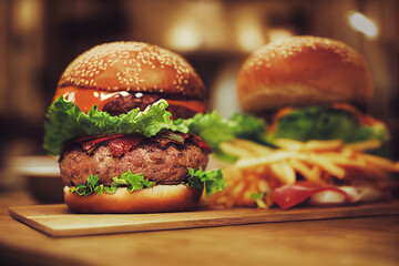 hamburger with fries