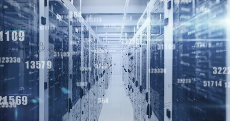 Animation of numbers, mathematical equations and data processing over computer servers - Powered by Adobe