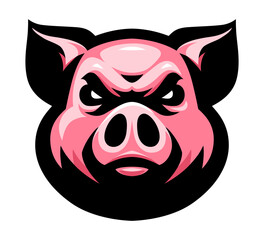Pig head icon. Swine logo. Animal label. Piggy mascot. T shirt print.