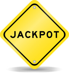 Yellow color transportation sign with word jackpot on white background