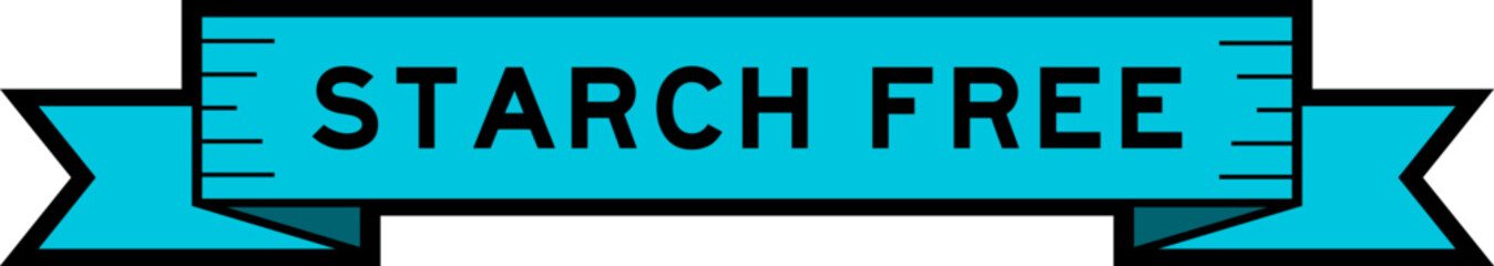 Ribbon label banner with word starch free in blue color on white background
