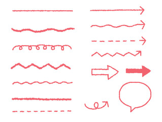 手描きの線と矢印セット_赤色