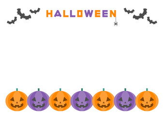 ハロウィンのフレームイラスト: かぼちゃお化けとコウモリ