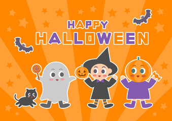 ハロウィンのイラスト: 仮装した子供たち