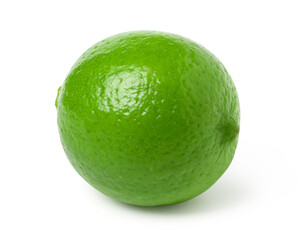 Fresh lime isolated on white background, lime macro studio photo, single, clipping path, cut out