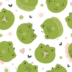 funny seamless childish pattern of cute frogs vector illustration