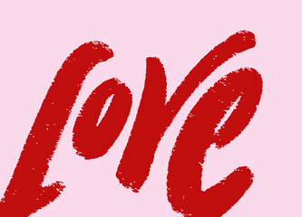 Love is written in red on a pink background. The lettering is bold and the red color adds emphasis to the word. Scene is romantic and passionate, as love is often associated with these emotions