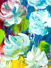 Obraz premium Abstract flowers, original hand drawn, impressionism style, color texture, brush strokes of paint, art background.