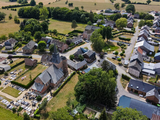 Parfondeval , France - Aerial view of the beautiful French village of Parfondeval during the summer