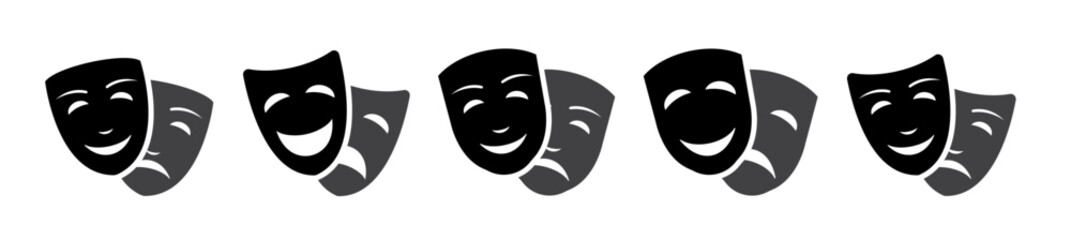 Comedy and tragedy theater masks set. Masquerade vector icon. Happy and sad mask. Drama and comedy symbol. Vector illustration