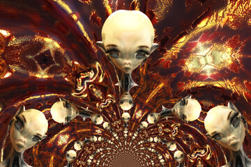 Artistic 3D Illustration of a female alien face - 529217200