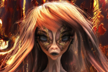 Artistic 3D Illustration of a female alien face - 529217214