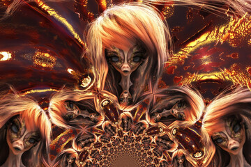 Artistic 3D Illustration of a female alien face - 529217282