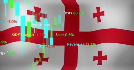 Animation of data processing over flag of georgia - Powered by Adobe