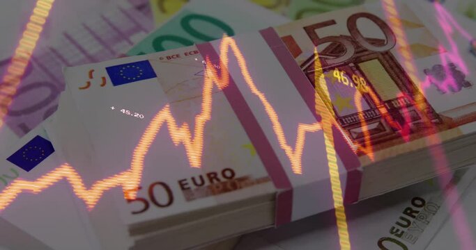 Animation of data processing over banknotes - Powered by Adobe