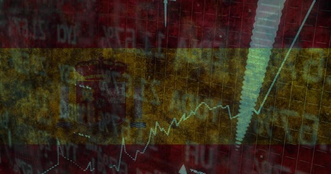 Animation of data processing over flag of spain - Powered by Adobe
