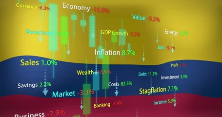 Animation of data processing over flag of colombia - Powered by Adobe
