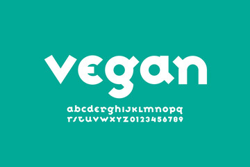 Digital white font, rounded modern alphabet, trendy bold letters from A to Z and numbers from 0 to 9, vector illustration 10EPS