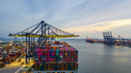 Container ship global business company freight shipping import export logistic and transportation...