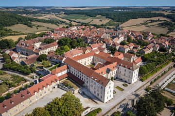 Aerial view above the Plus Beaux Villages de France of Flavigny in the département de la Côte-d'Or