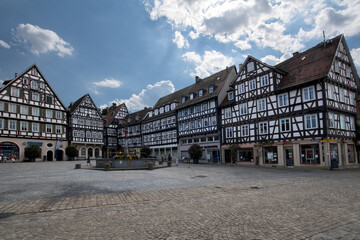 Schorndorf, Germany: old city and market place with half-timbered old houses. Schorndorf is a small...