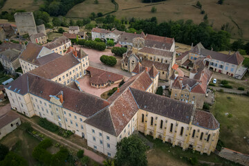 Aerial view of the beautiful french village of Semur-en-Brionnais during summer