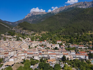 Fototapeta na wymiar Aerial view of the Plus Beaux Villages de France of Châtillon-en-Diois