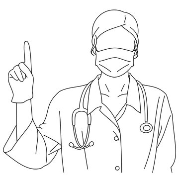 Vector Of A Nurse Figure Wearing A Face Mask Over A White Background