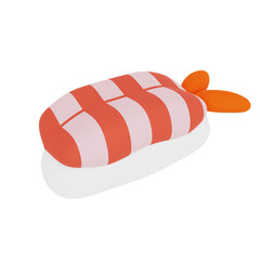 3D illustration boiled shrimp sushi.Ebi sushi. 3D rendering of a cartoon Japanese food.