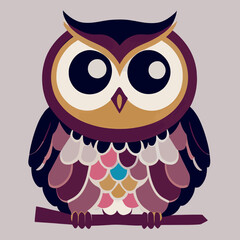 Cute flat howl vector illustration. Cartoon, happy graphic design. Colorful bird. Hipster, vintage design.