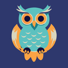 Cute flat howl vector illustration. Cartoon, happy graphic design. Colorful bird. Hipster, vintage design.